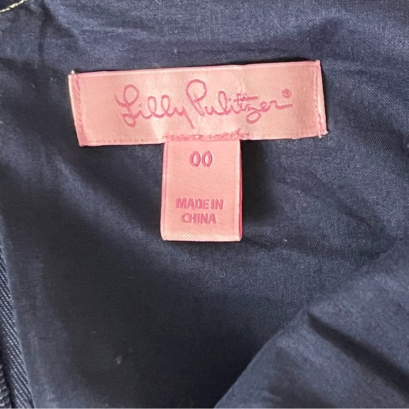 Lilly Pulitzer Valli Shift Dress with Metallic Embroidery in Navy Size 00 - Picture 14 of 16